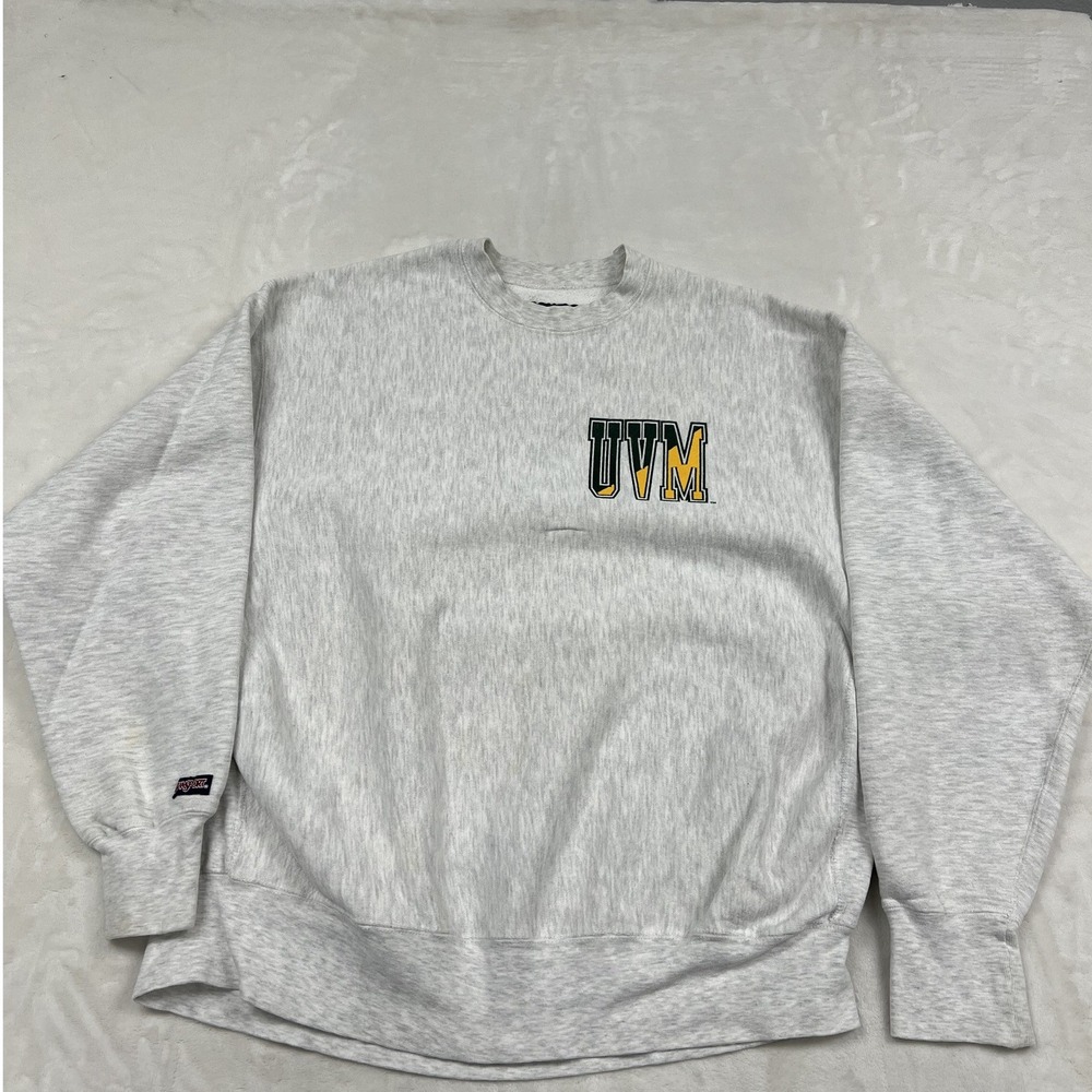 Jansport Sweatshirt Mens XXL Grey UVM University of Vermont Heavyweight V Logo